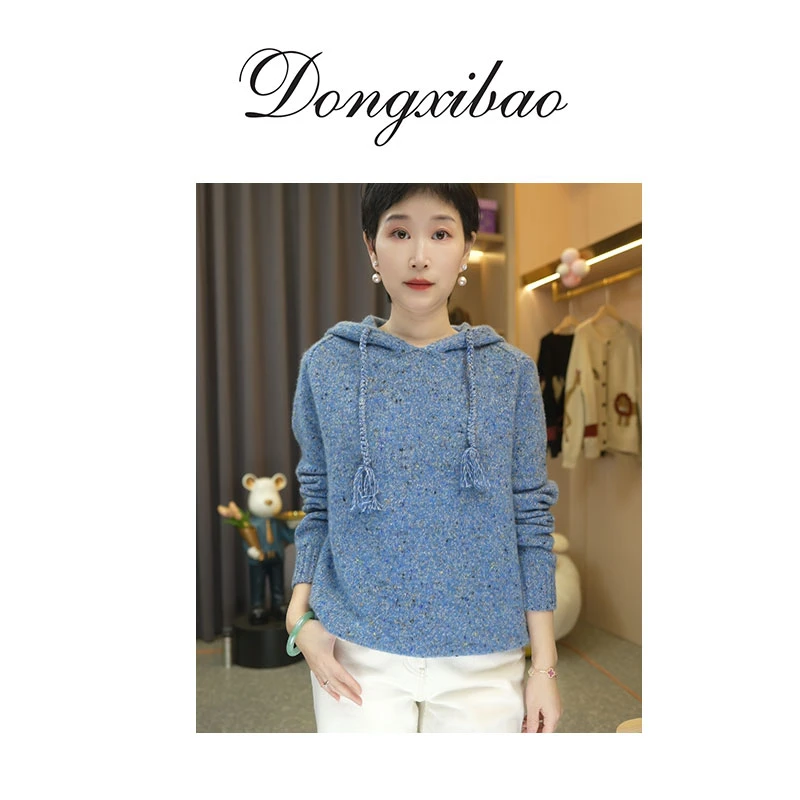 【七彩纱帽衫】加厚纯羊绒针织帽衫