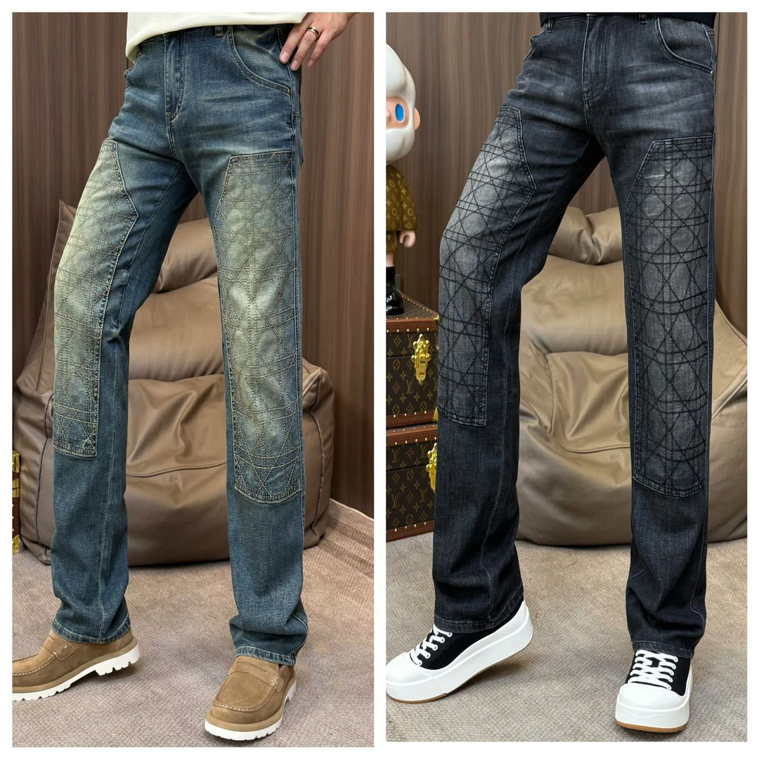 孙先生｜潮奢款牛仔裤男款春夏菱形格扎线贴布直筒牛仔裤3301