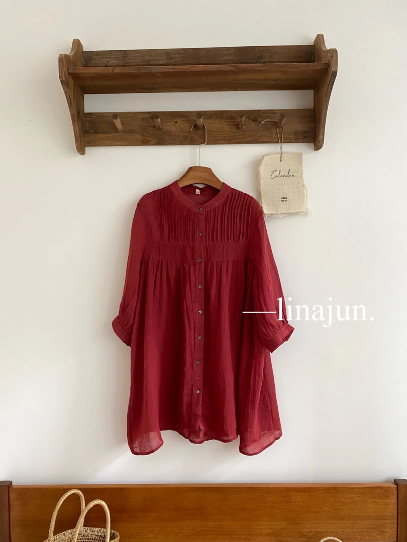 6.21夏季新款设计感圆领风琴褶皱中长款重工捏褶小衫