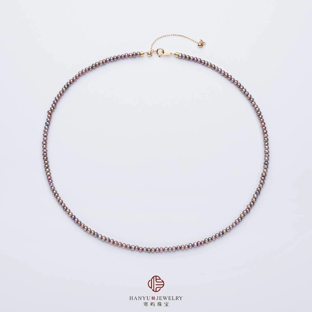 【寒屿珠宝】天然淡水无核紫珠项链Baby链3-3.5mm  S925银