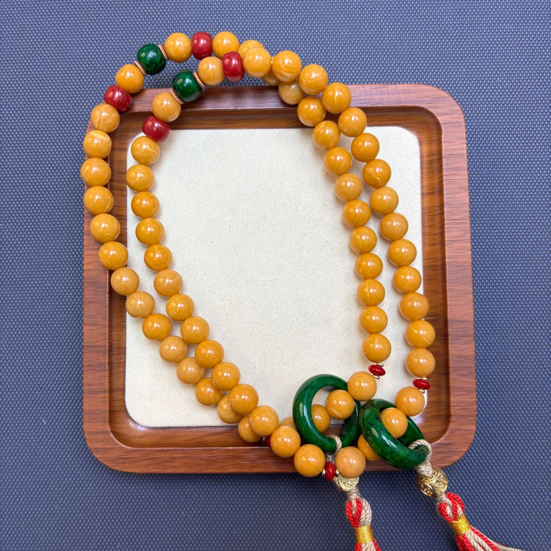 非金属珐琅手链 黄黄带三通带跑环手持手串 H147