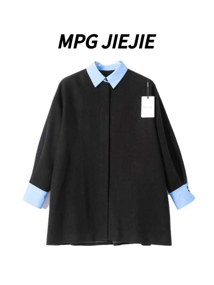 MPG JIEJIE【命中注定】25秋冬黑蓝拼接羊毛polo领外套