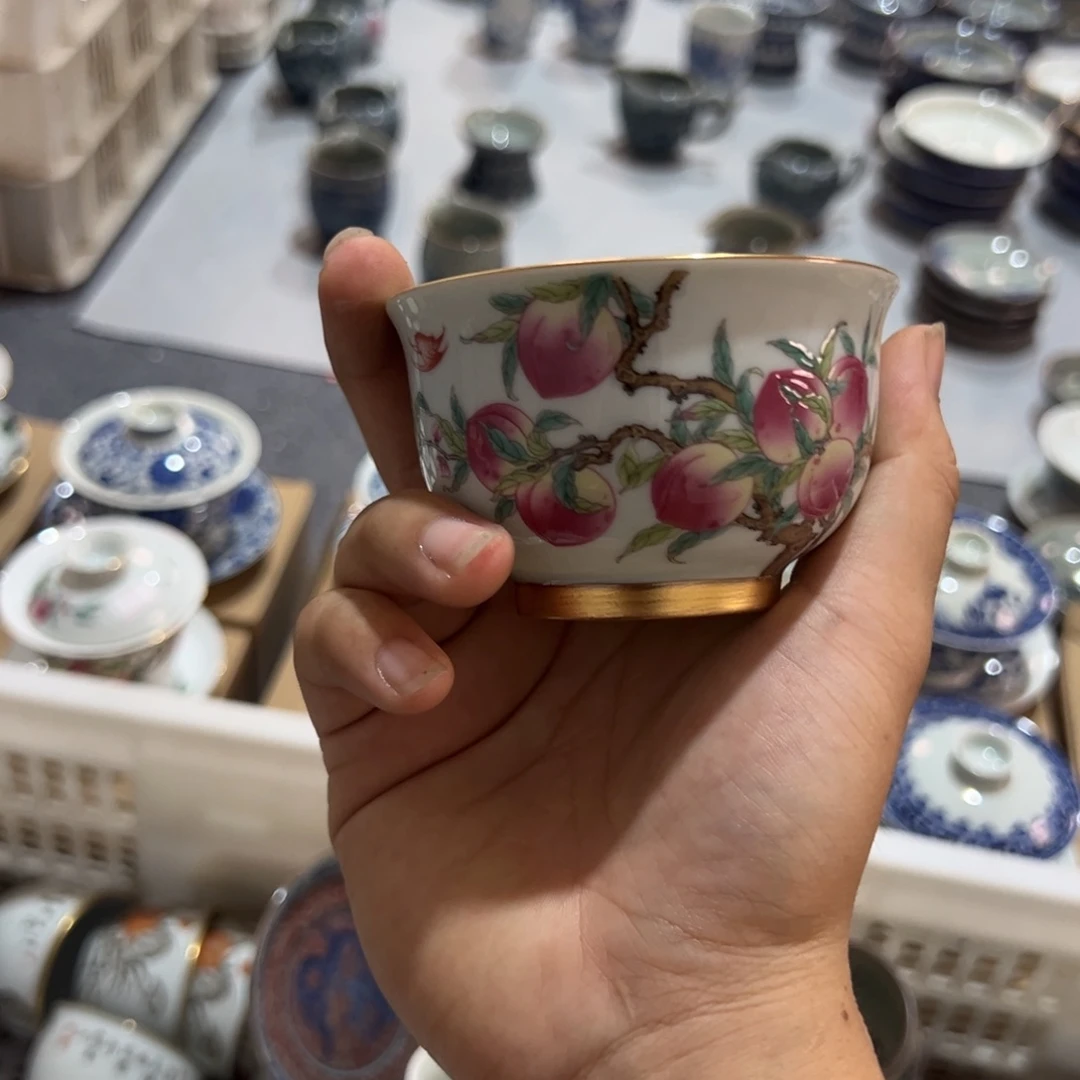 粉彩九桃汝式杯全