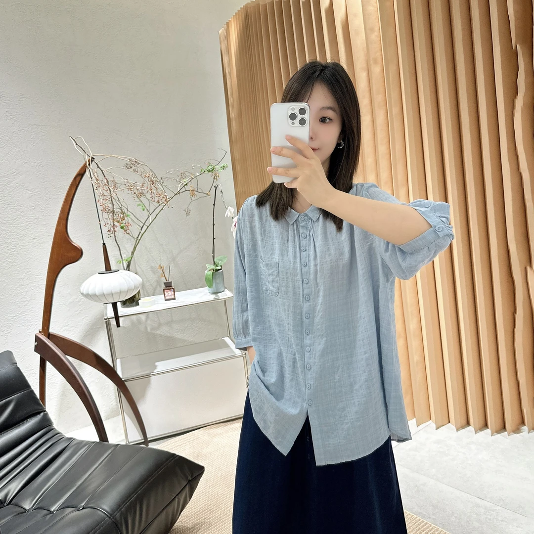【褚培培自制】“泡泡格衬衫”-老钱风-半夏宽松版简约气质女士衬衫