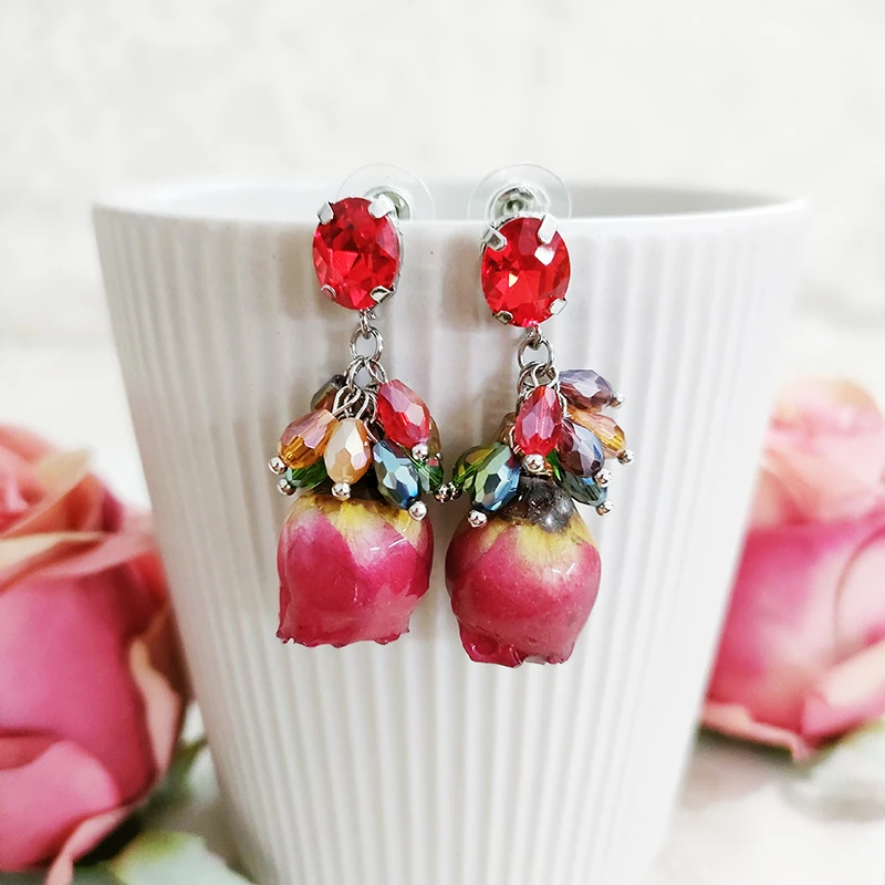 铜合金琉璃耳饰 民族风手工气质花卉耳环1776