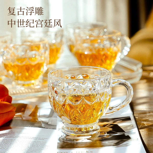 北欧可爱女泡茶杯办公室咖啡杯带把水杯家用小花茶杯透明玻璃杯子