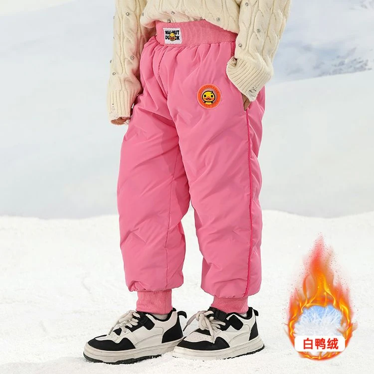 女童男童秋冬2025时尚加厚白鸭绒轻盈外穿加绒冬季童装长裤羽绒裤