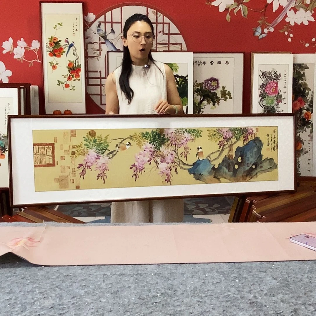 国画手写手绘带框包邮47✖️162国画作品