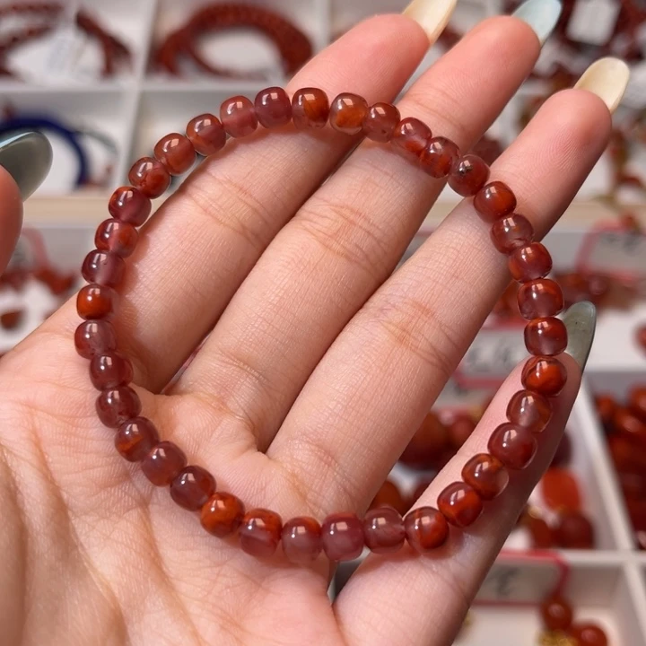 南红玛瑙未镶嵌手链紫底玫红飘花5.5mm老型