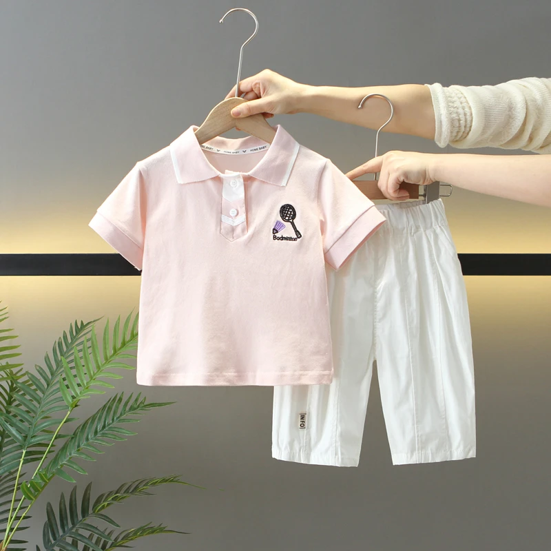 男童夏装短袖套装女童连衣裙兄妹装夏季薄款Polo衫姐弟洋气两件套