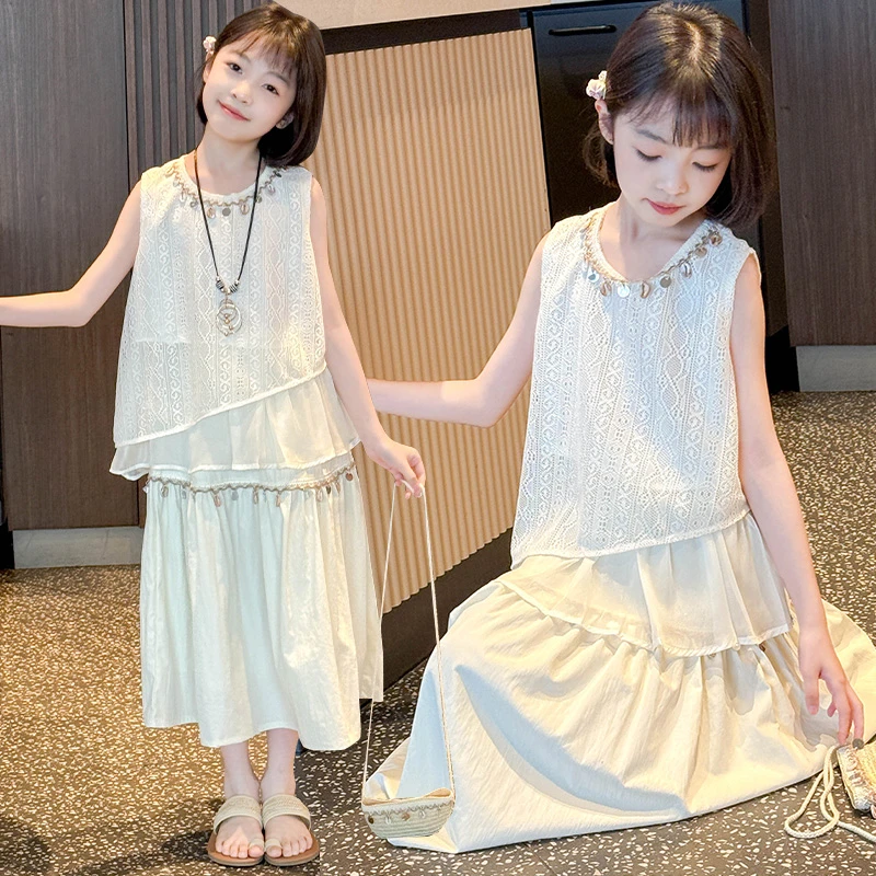 女童夏季波西米亚风套装裙2025新款6-13岁中大童无袖半身裙两件套