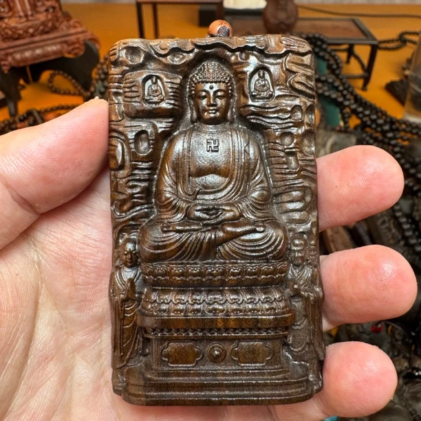 沉香木雕5/8大日如来石窟款-绳子款印尼沉香木雕双面雕刻