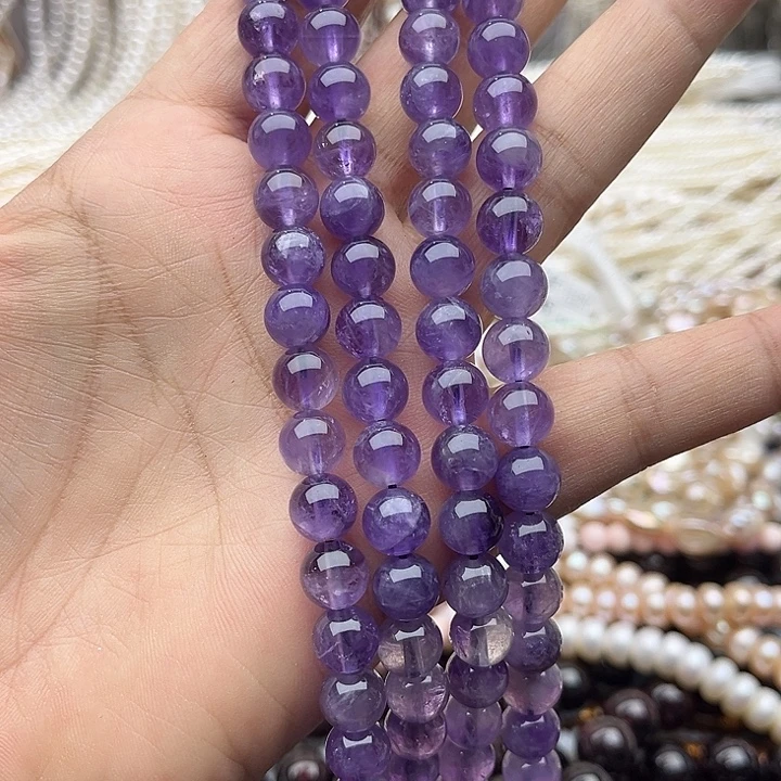 玛瑙/玉髓未镶嵌珠宝半成品一条8mm左右紫晶