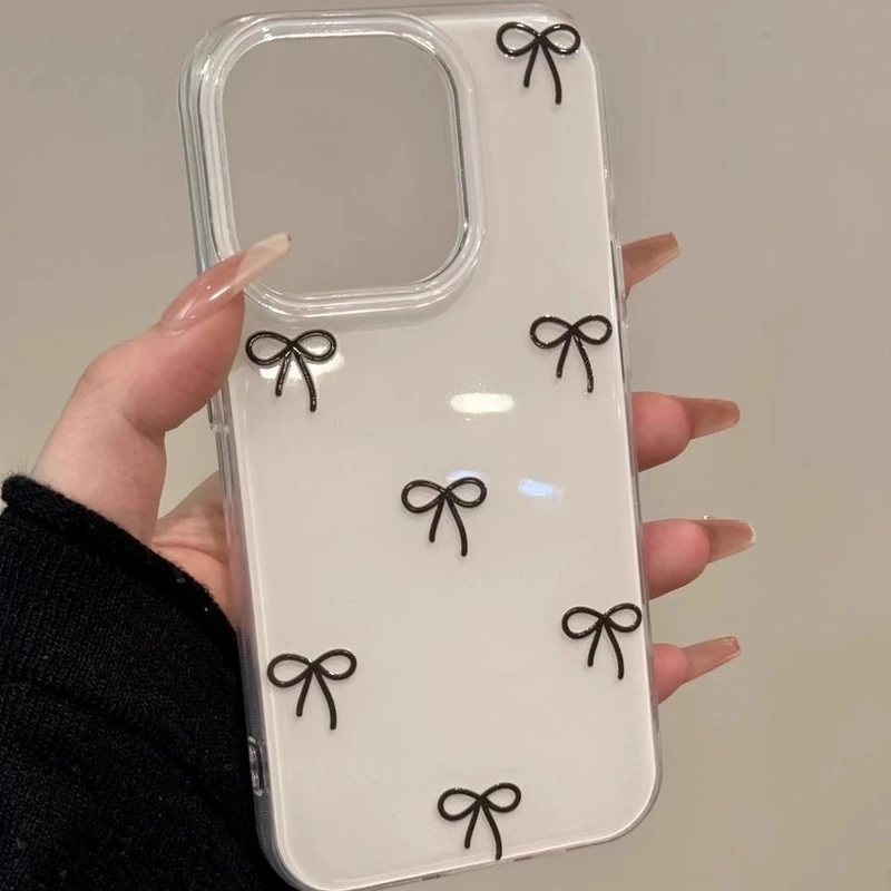 极简纯色蝴蝶结适用iPhone16/15pro大孔14苹果12手机壳13防摔保护