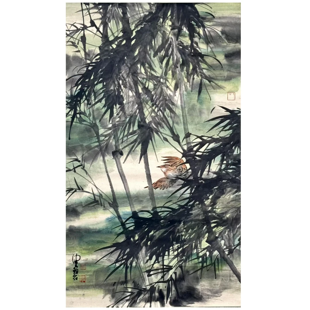 lot12 陈佩秋 竹间飞鸟 立轴