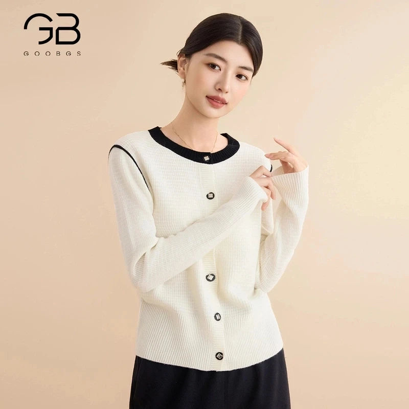 【谷邦L+】谷邦GOOBGS G4474014-6黑白撞色针织衫