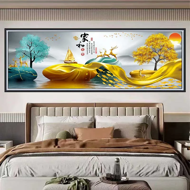 夫妻主卧床头画背靠金山自粘画装饰客厅沙发背景墙西贴挂壁风景西