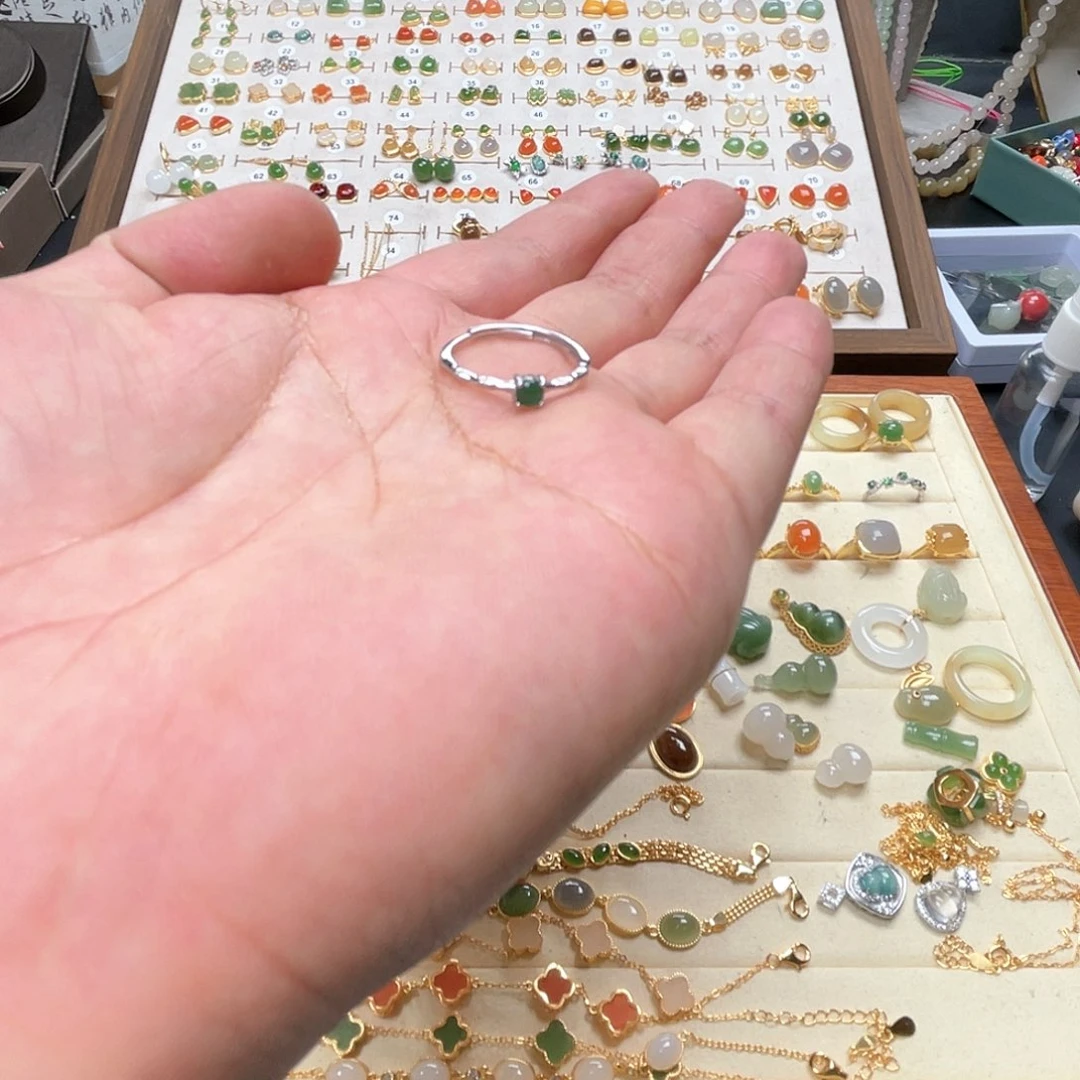 和田玉戒指银S925镶嵌