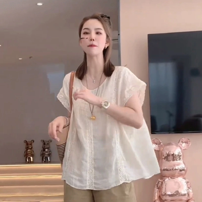 蕾丝拼接小众设计感衬衫女夏季松弛感遮肉休闲衬衣洋气高贵上衣