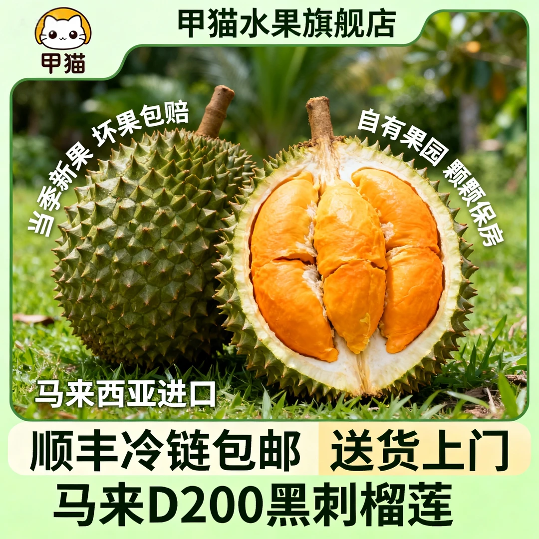 【顺丰包邮】黑刺榴莲进口马来D200树上熟榴莲液氮锁鲜整果中秋送礼
