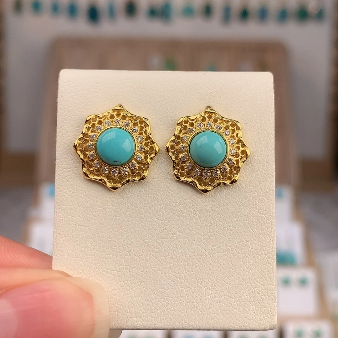 绿松石银S925镶嵌耳饰