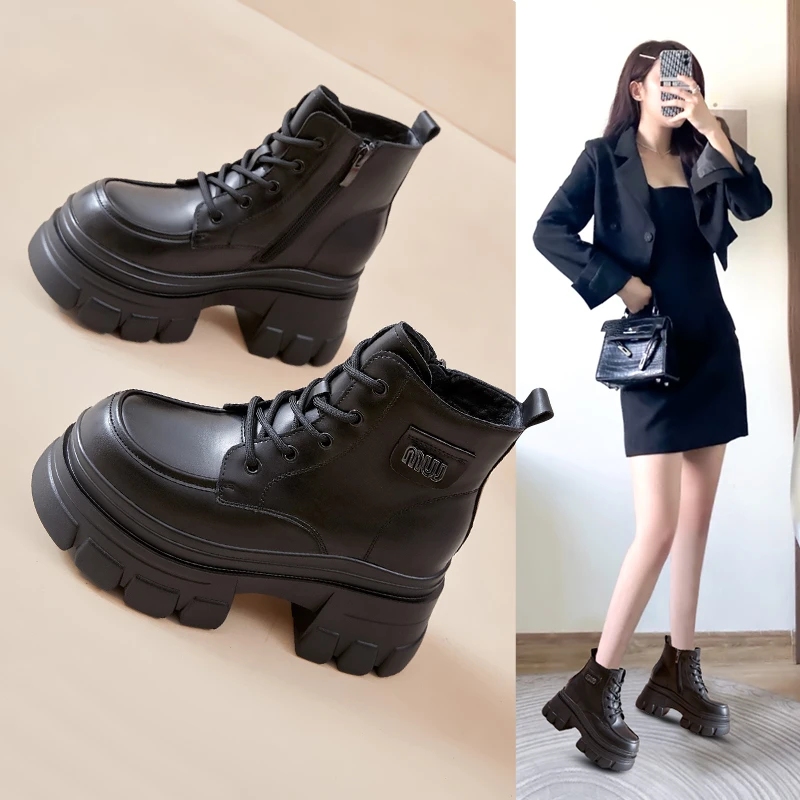 增高10cm马丁靴女英伦风2025春春新款百搭厚底内增高短靴