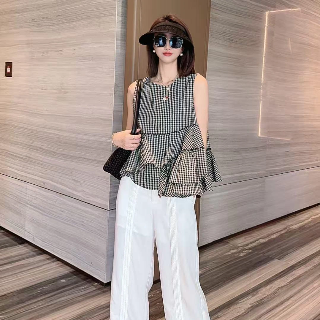 熙薇【特别心动】2025春夏季新款时尚休闲麻料八分直筒裤H2485