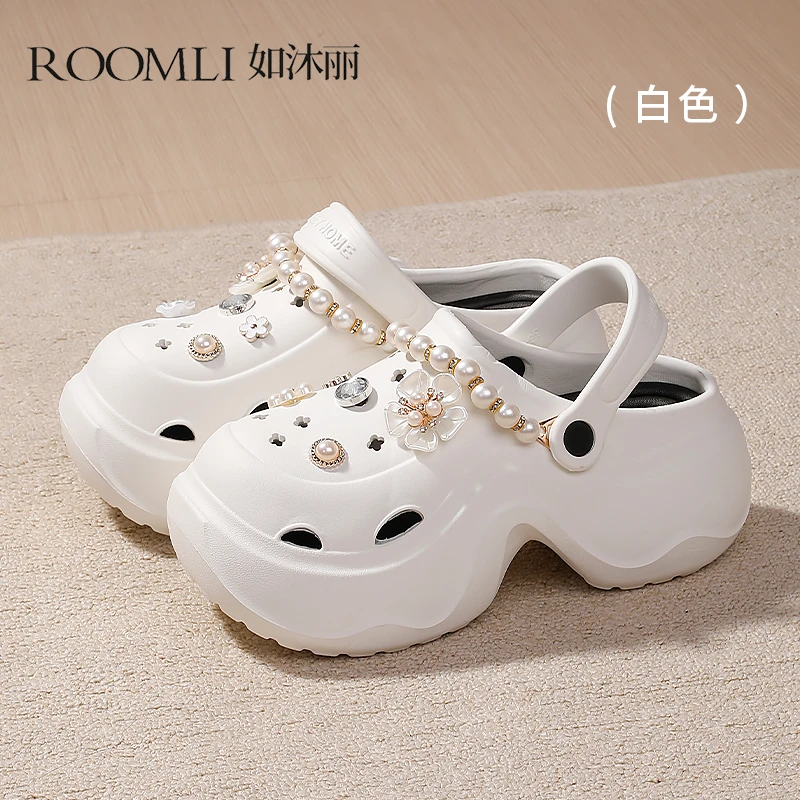 如沐丽珍珠潮流洞洞鞋女厚底增高时尚百搭踩屎感夏季拖鞋女外穿
