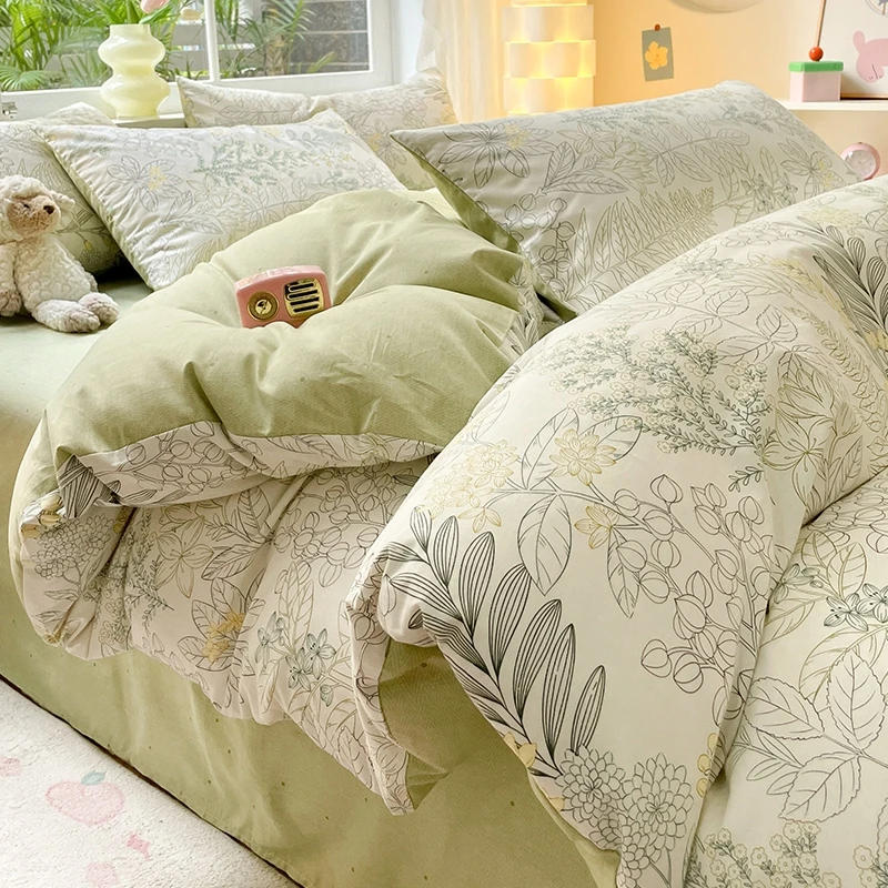 小清新床上四件套棉全棉碎花被套床单人宿舍三件套床笠款床品