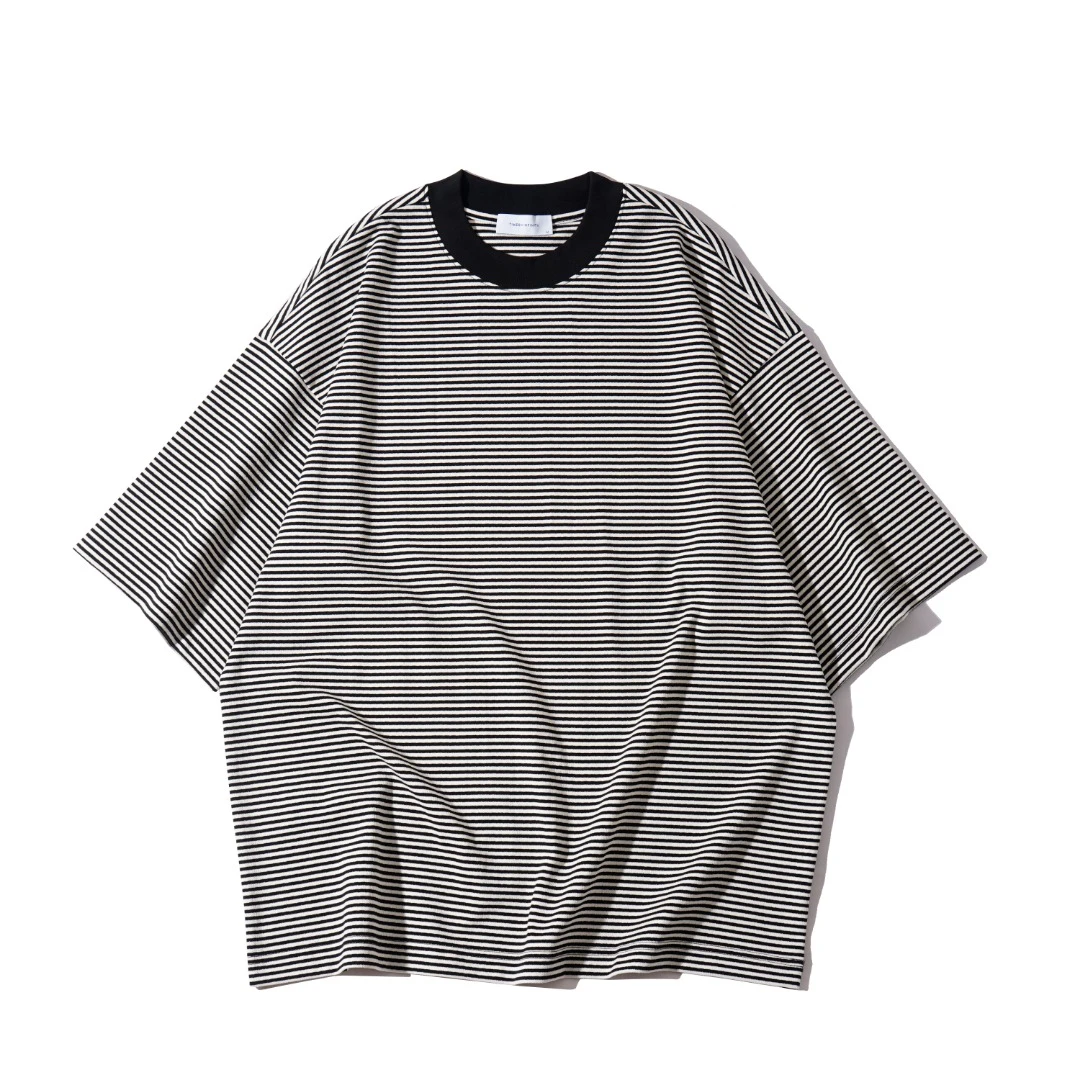 25春夏新款 黑色领口设计条纹短袖T恤 3023