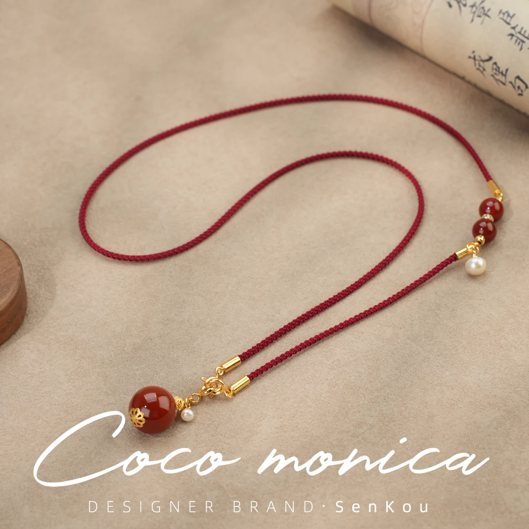 【小霞珠宝】珍珠辰砂朱砂单颗项时尚编绳女款AD454