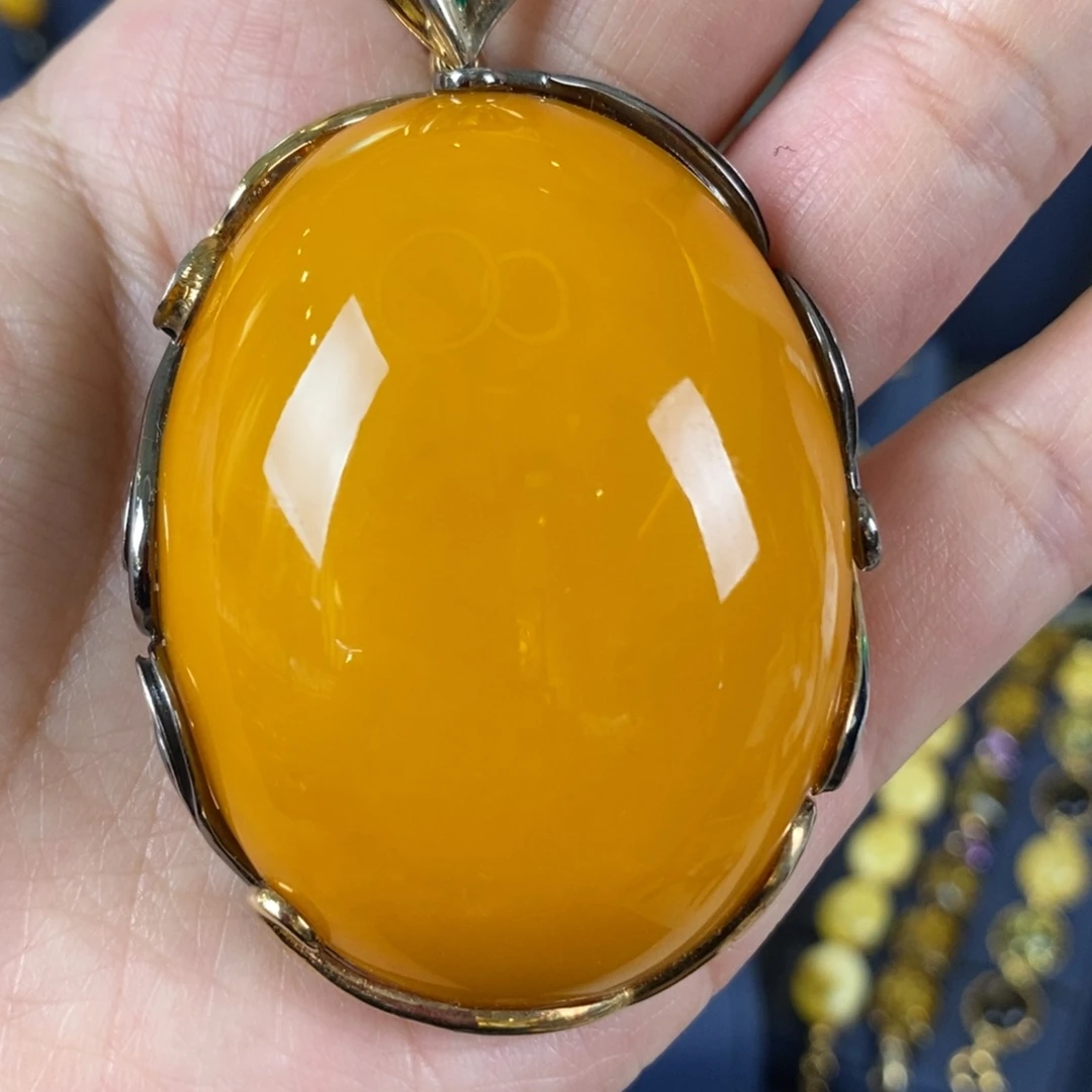 蜜蜡颈饰银S925镀金镶嵌