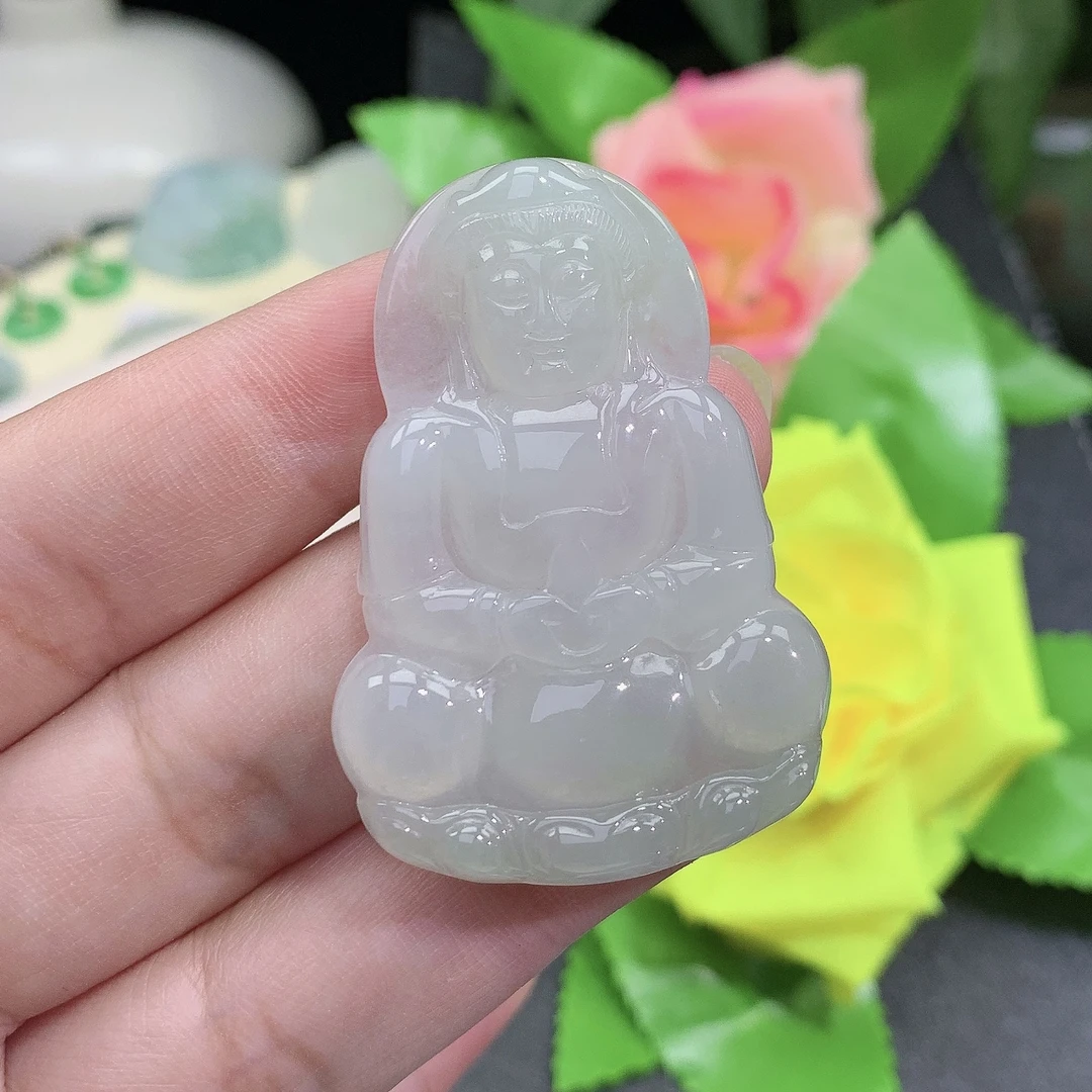 15.83g缅甸天然翡翠A货冰润正装观音吊坠49×33.7×5.7mm