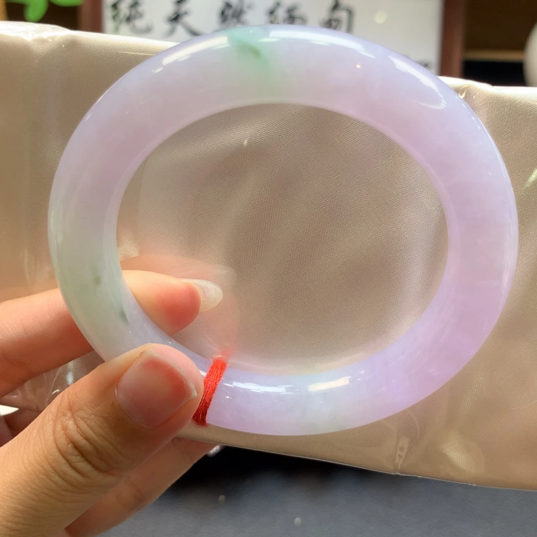 翡翠未镶嵌手镯春彩圆条04号