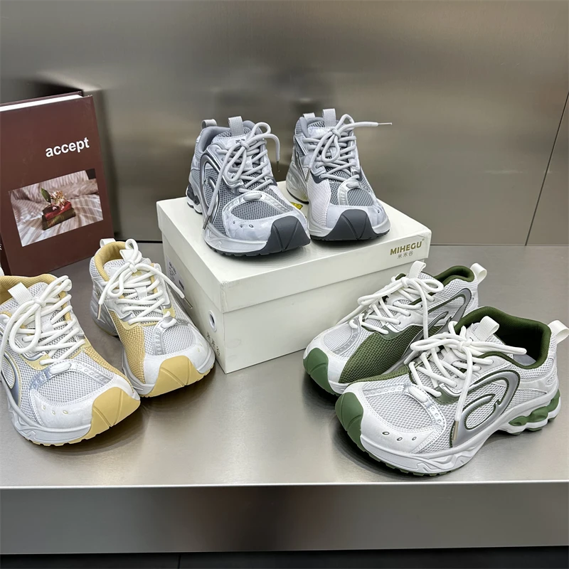 女鞋时尚百搭情侣夏季透气厚底鞋网面厚底拼接系带下高定潮流潮鞋