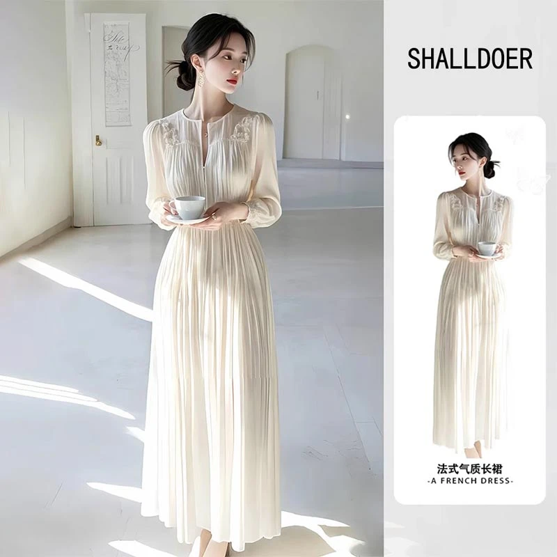 香朵儿时尚高级感法式白色长裙女2025年春秋季新款减龄气质连衣裙