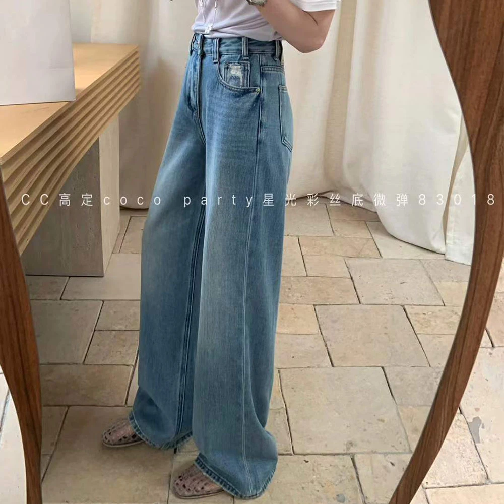 夏季轻薄透气星光彩丝时尚洋气直筒牛仔裤女83018