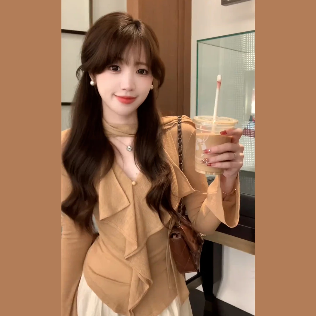 早秋韩系针织打底衫上衣女秋季2025新款巨好看慵懒风薄款内搭小衫