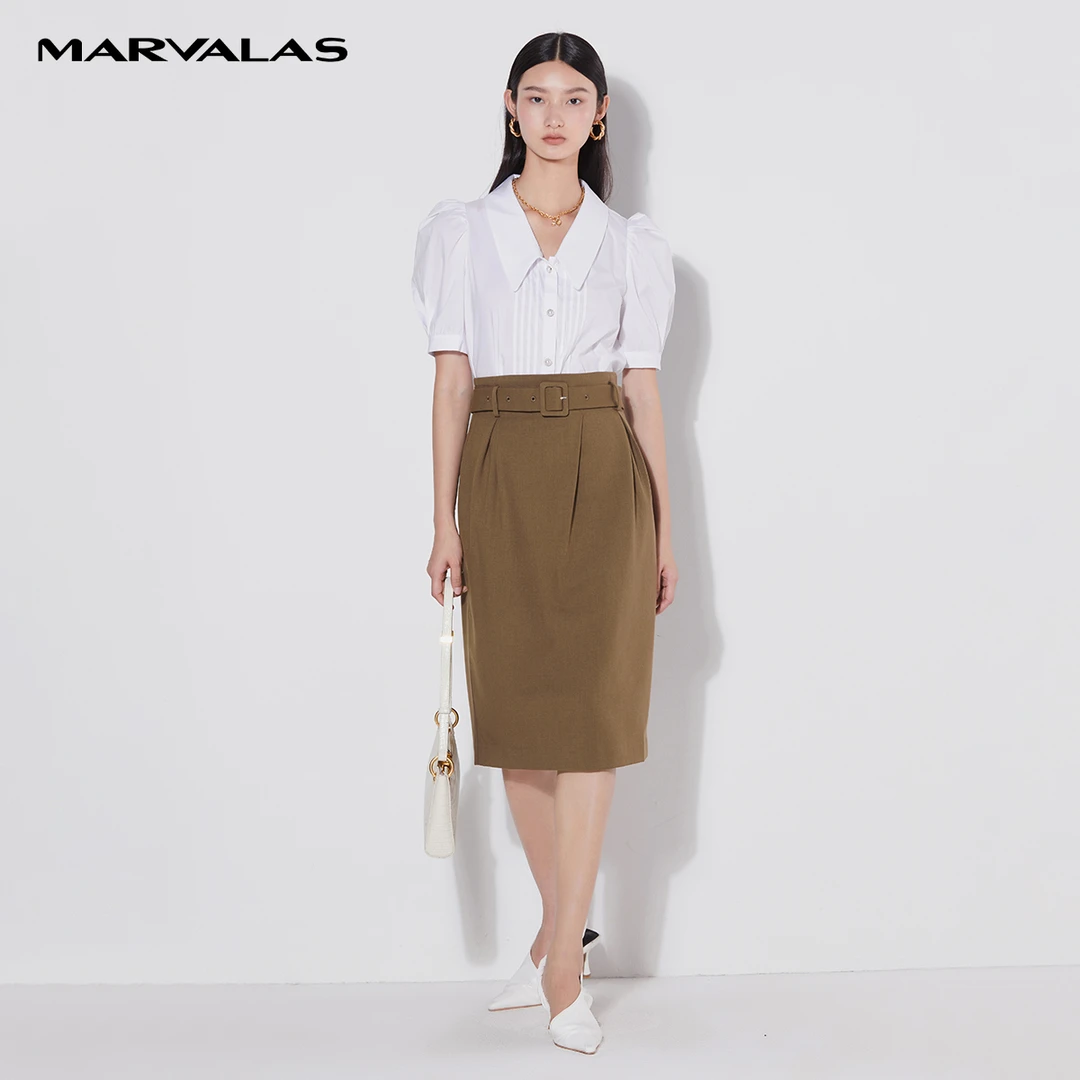 【诗语专属】D207301666#曼德诗复古高腰直筒半身裙2022春季新