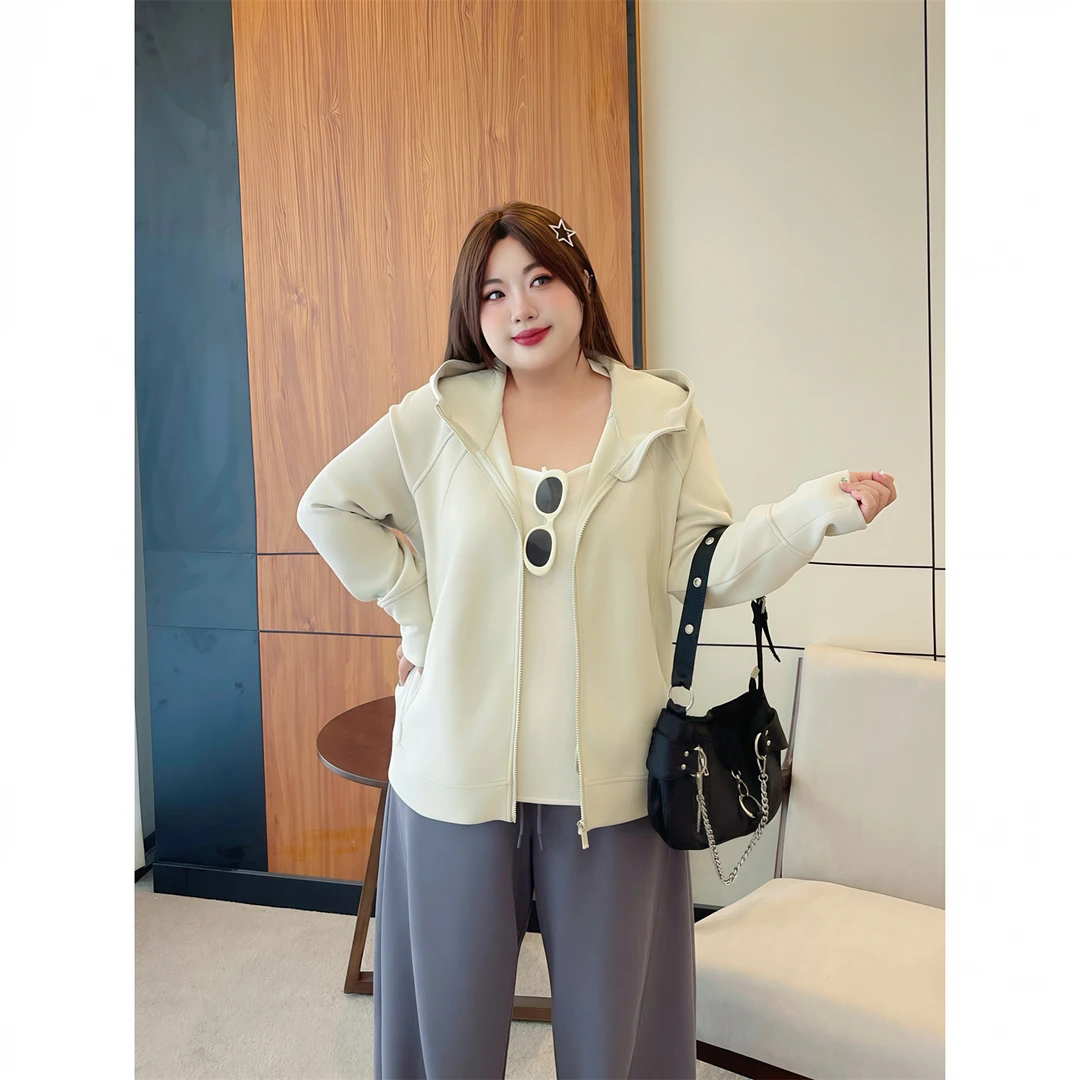 大码女装秋季简约花契200斤胖mm舒适拉满合身款卫衣外套11552-C