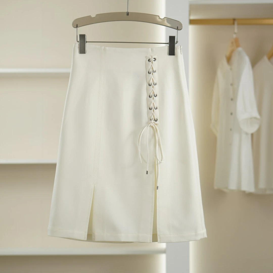 麦迪尚品【H】K403简约百搭抽绳开叉半身裙商场专柜