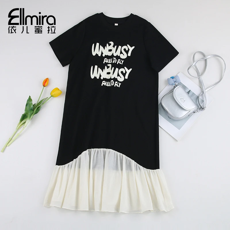 9130女童连衣裙儿童裙子黑色中长款宽松2025新款大童洋气时尚潮