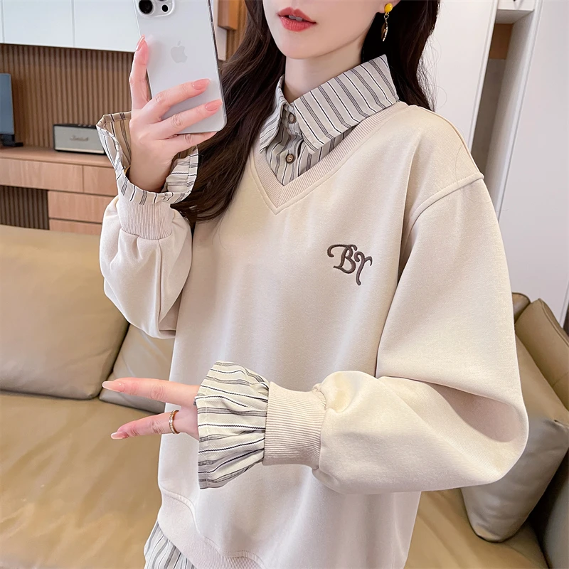 学院风卫衣女春秋季新款Polo设计宽松遮肉百搭减龄显瘦长袖上衣潮