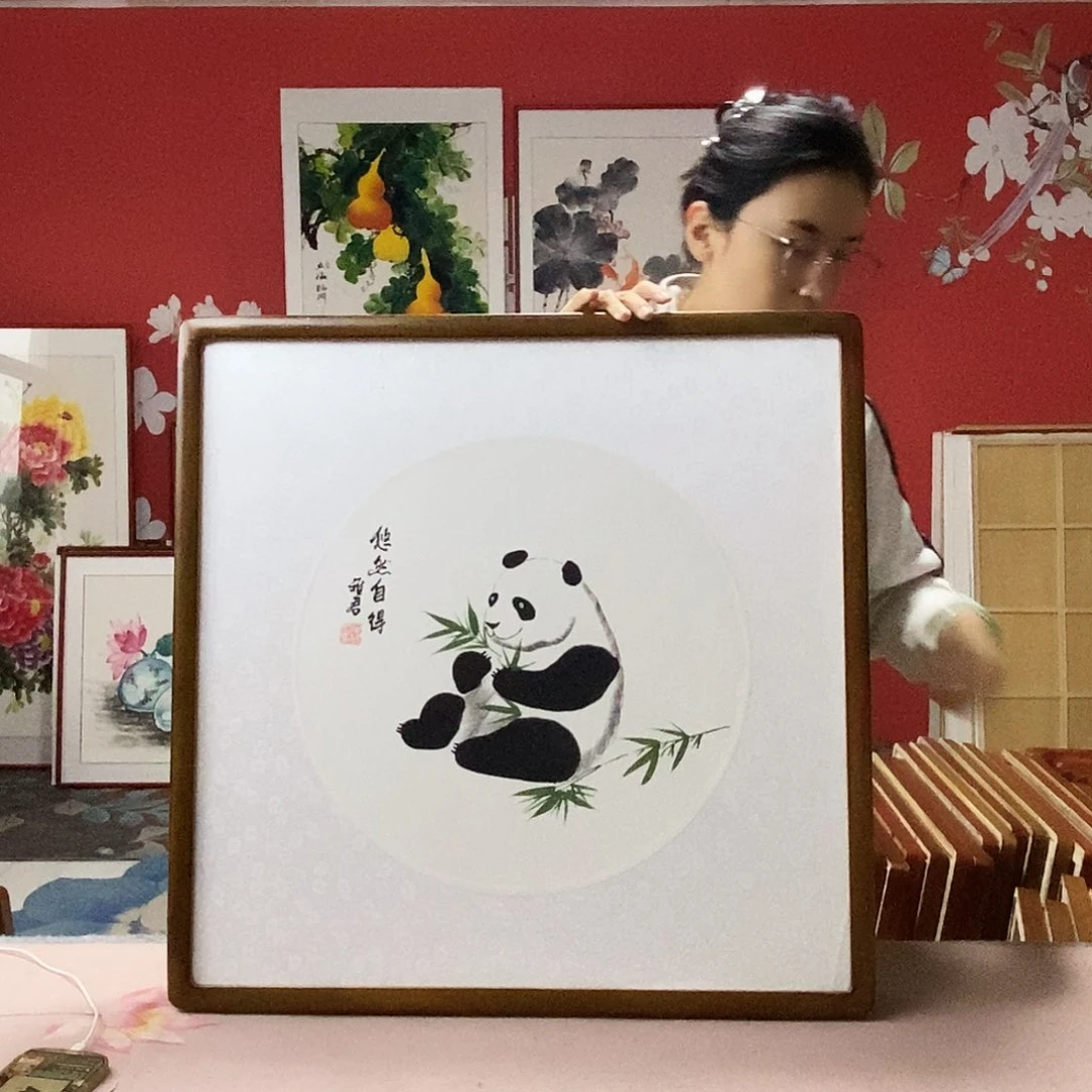 国画手写手绘带框包邮国画作品62✖️62