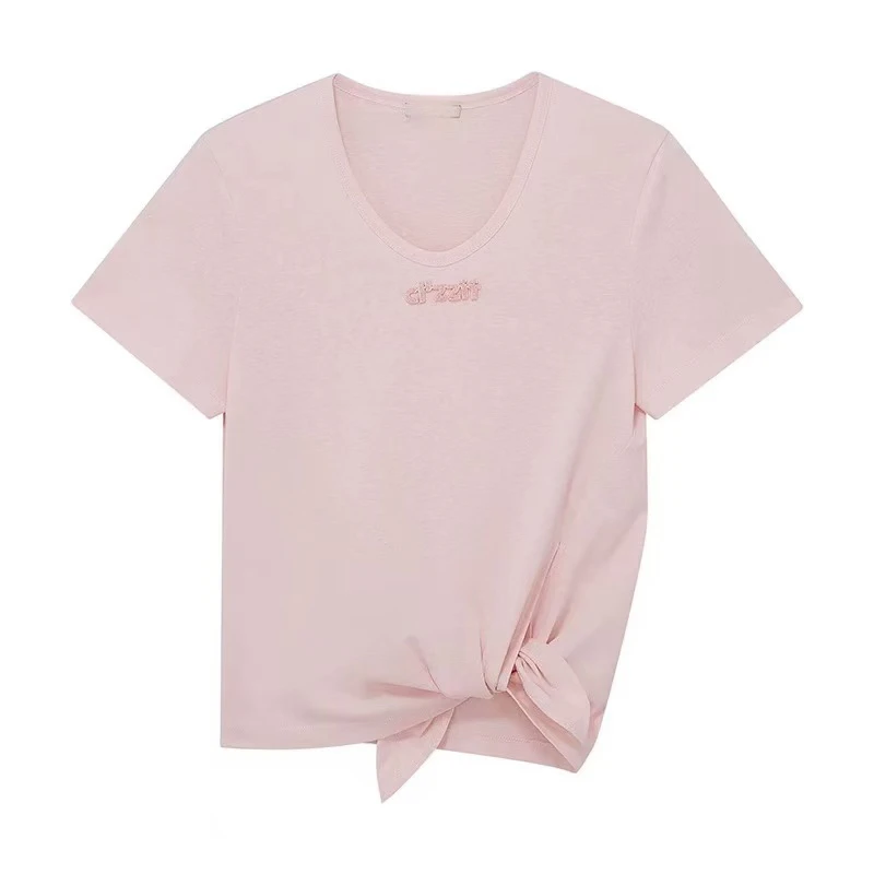 DZ｜短袖T恤2025夏季新款贴布绣自由系带淡人穿搭上衣女601