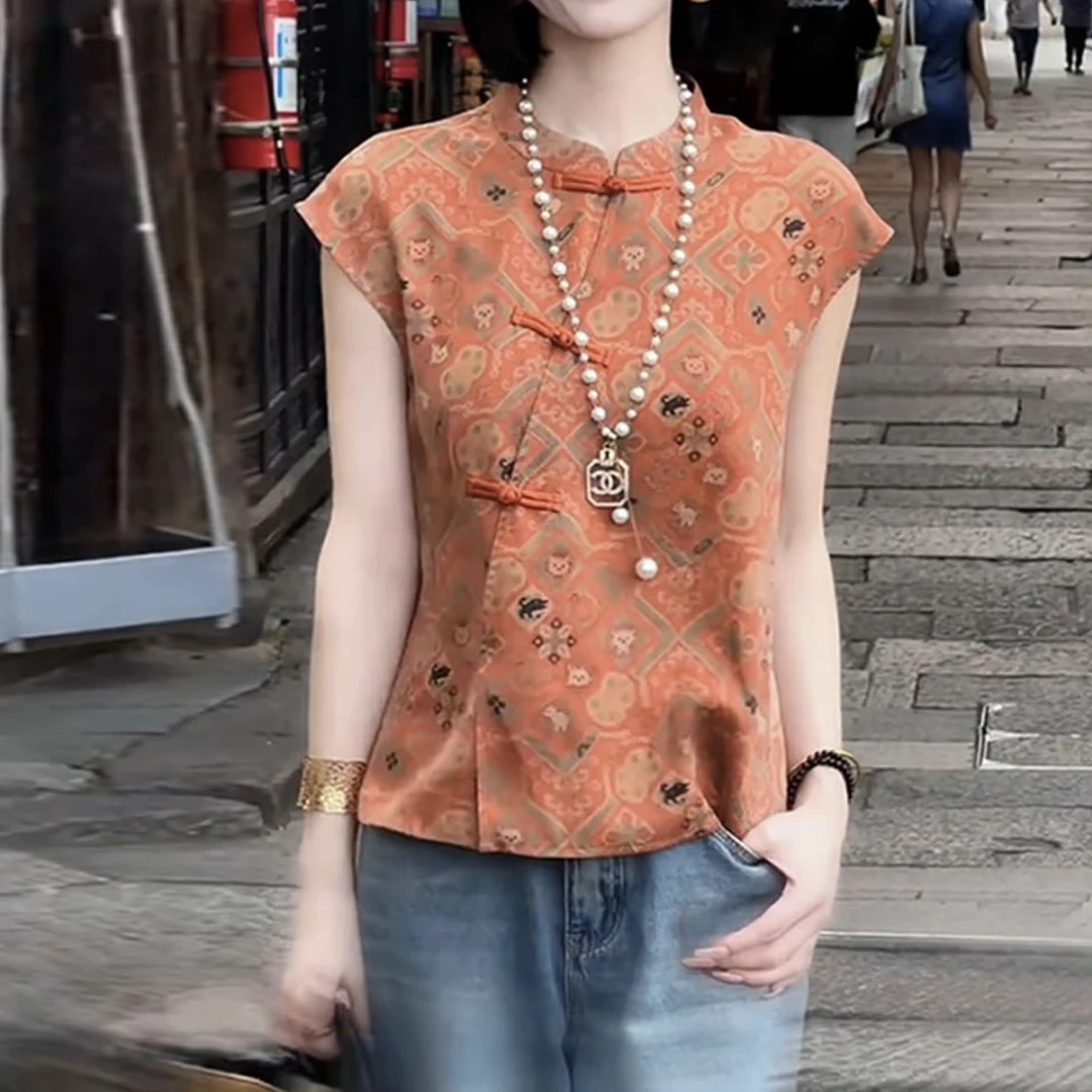 【有运费险】时尚新中式盘扣上衣女短袖2025夏季新款国风复古衬衫