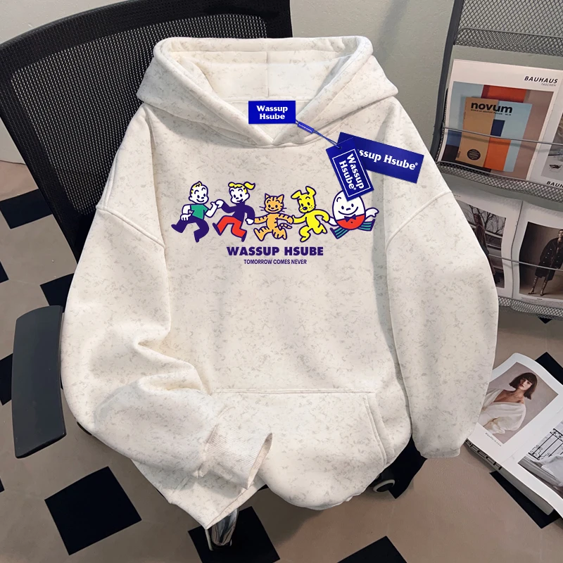 WASSUP HSUBE美式潮流设计感蜡染连帽套头卫衣外套重磅上衣国潮牌