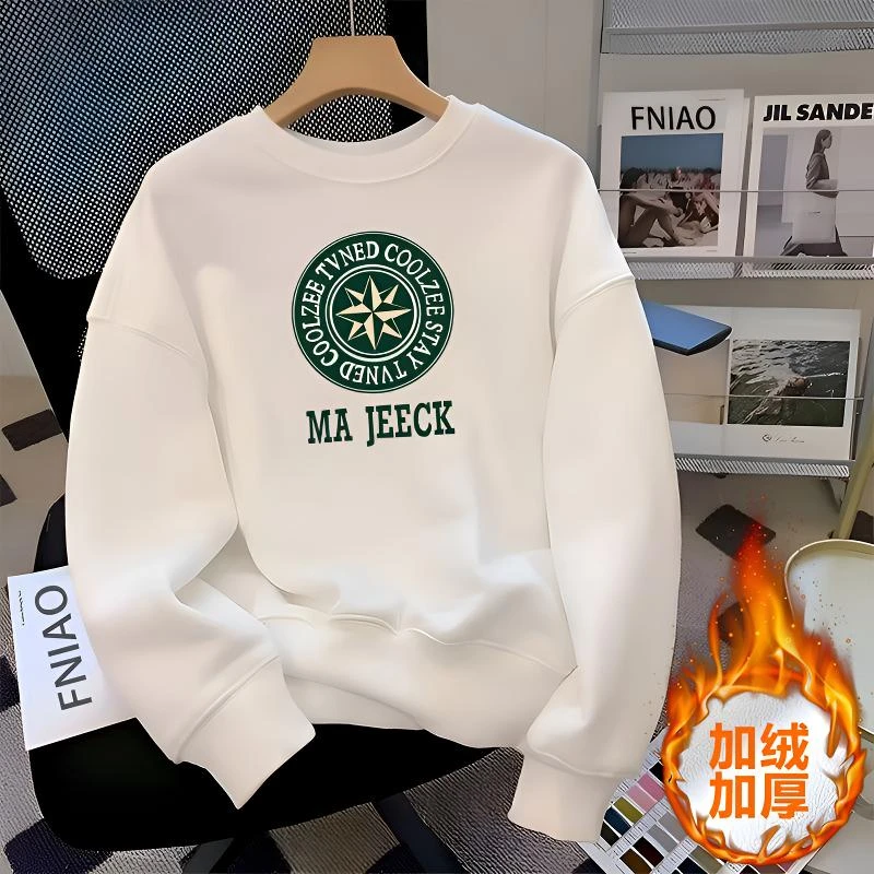 啄木鸟男士圆领高级感印花卫衣秋冬季加厚潮牌洋气休闲情侣装上衣