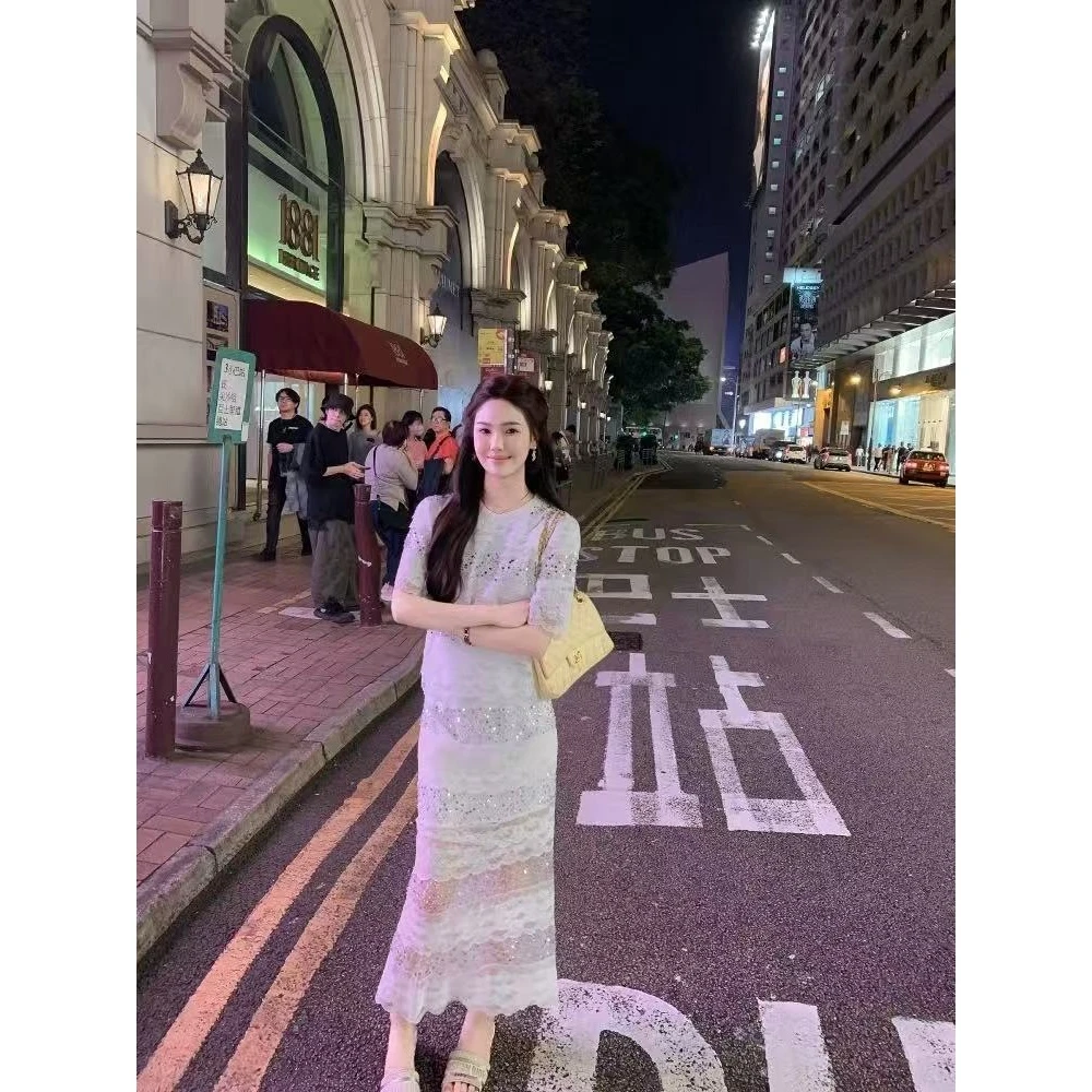 晨浠定制】深圳南油重工轻奢亮片上衣+亮片半裙套装5566