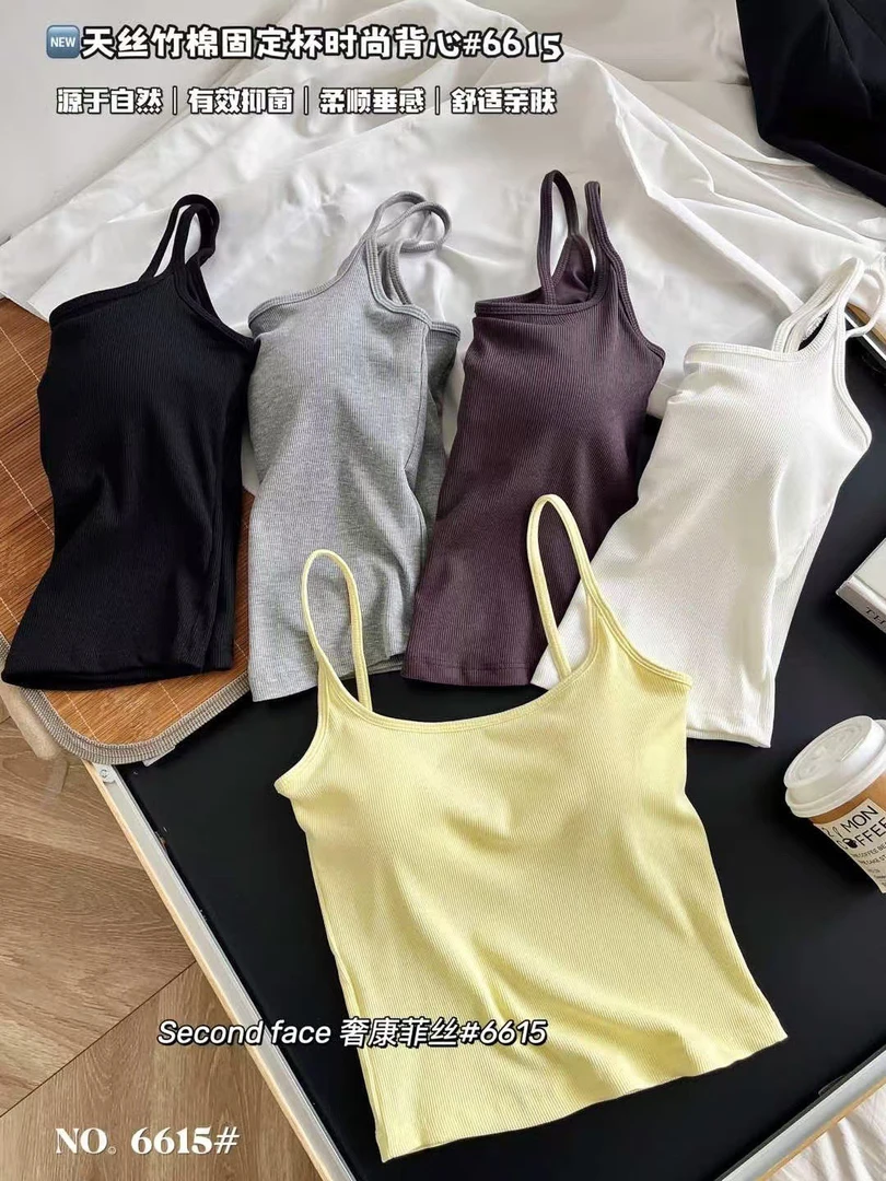 米莱jiaer/螺纹通勤棉美背吊带背心女带胸垫内搭外穿上衣6615